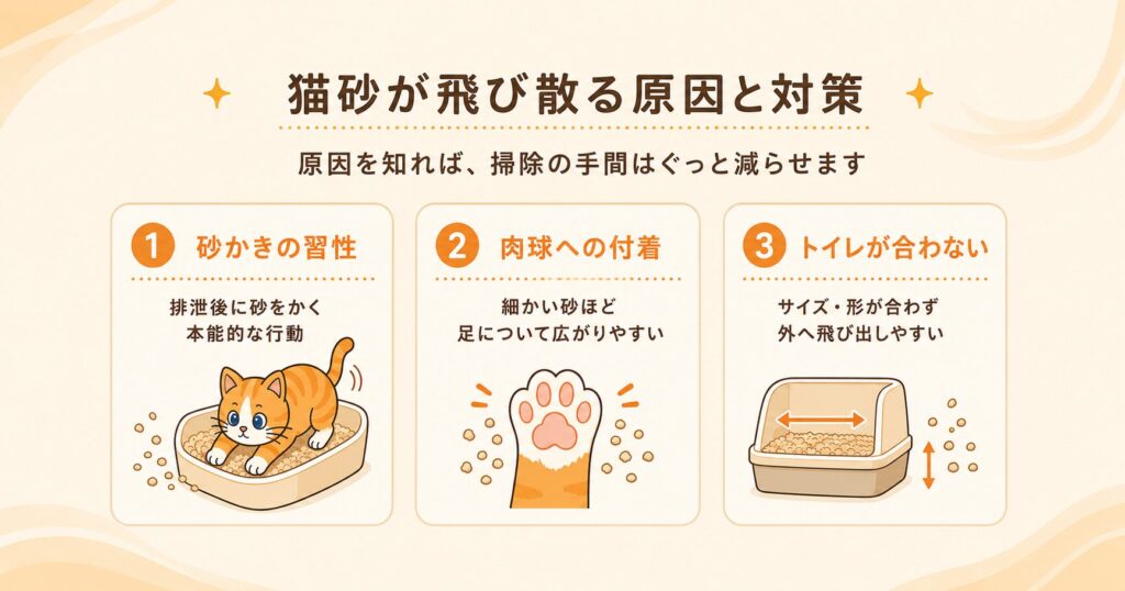猫砂が飛び散る原因